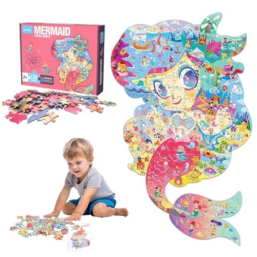 Gebiuhoo Kinderspielzeug Meerjungfrau Kinder Puzzle 128 Teile Jigsaw Mermaid Puzzle kinderspielzeug mit Animal-Print Spielsachen für Jungen Mädchen ab 4, 5, 6, 7, 8, 9, 10, 11, 12Jahren von Gebiuhoo