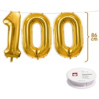 100. Geburtstag, XXL Zahlenballon Set 1 & 2x0 in gold, 86cm hoch von Geburtstagsfee