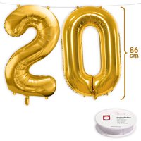 20. Geburtstag, XXL Zahlenballon Set 2 & 0 in gold, 86cm hoch von Geburtstagsfee