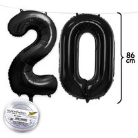 20. Geburtstag, XXL Zahlenballon Set 2 & 0 in schwarz, 86cm hoch von Geburtstagsfee