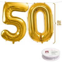 50. Geburtstag, XXL Zahlenballon Set 5 & 0 in gold, 86cm hoch von Geburtstagsfee