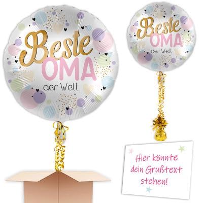 Ballon mit Heliumfüllung "Beste Oma" der Welt mit Schmuckband u. Gewicht zum verschenken oder versenden an eine andere Lieferadresse - Mit Karte von Geburtstagsfee