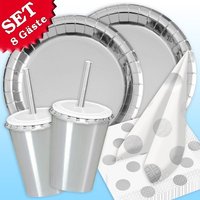 Basic Set "Silber Metallic", 50 tlg, für 8 Gäste von Geburtstagsfee