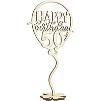 Cake Topper  50. Geburtstag, Holz im Luftballondesign mit Kleeblattfuß, von der Torte auf den Tisch von Geburtstagsfee