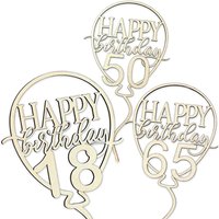 Cake Topper zum Geburtstag aus Holz „Happy Birthday“ Geburtstage 1 bis 99 im Luftballon-Form von Geburtstagsfee