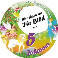 Feen Foto Tortenaufleger mit Name u. Alter – rund, Z26 Feen Foto Tortenaufleger mit Name u. Alter – rund, Z26 von Geburtstagsfee