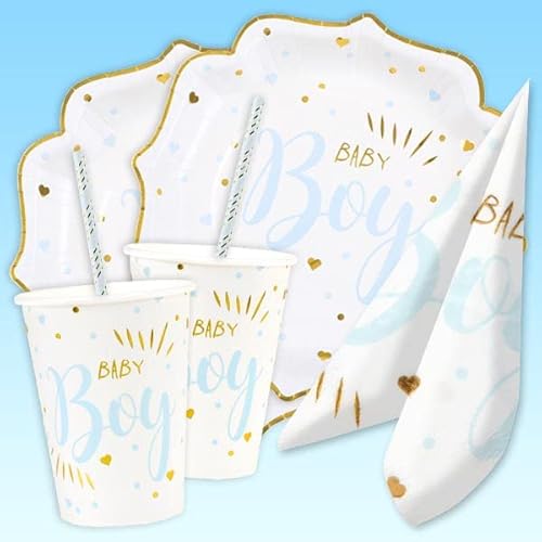 Geburtstagsfee Baby Boy Basicset, Gold verziert, 50-teilig Tischdekoration Babyparty Junge für 10 Gäste Geburtstagsfee Baby Boy Basicset, Gold verziert, 50-teilig Tischdekoration Babyparty Junge für 10 Gäste von Geburtstagsfee