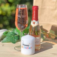 Geschenkset "Du bist toll": graviertes Sektglas, Rotkäppchen rosè & Kerze von Geburtstagsfee
