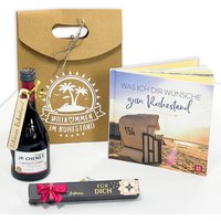 Geschenkset "Schöner Ruhestand" mit Rotwein, Anhänger und Wünschebuch von Geburtstagsfee