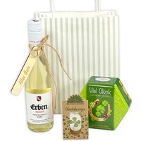 Geschenkset "Viel Glück" mit Erben Spätlese, Anhänger und Pralinen in Geschenkdose von Geburtstagsfee
