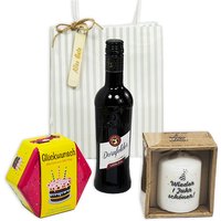 Geschenkset "Wieder 1 Jahr schöner": Wein, Kerze, Anhänger & Pralinen von Geburtstagsfee