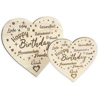 Graviertes Holzherz  zum Geburtstag mit Happy Birthday u. Geburtstagswünschen, verschiedene Klein von Geburtstagsfee