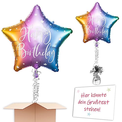 "Happy Stern" Heliumballon inkl. Heliumfüllung, Schmuckbänder, Gewicht und Karte mit Wunschtext als Geschenk oder an Wuschadresse senden von Geburtstagsfee
