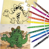 Holzpuzzle Bastelset Dino, Geschenk f. Puzzlefans, 10 Filzstifte, 15cmx17cm Holzpuzzle Bastelset Dino, Geschenk f. Puzzlefans, 10 Filzstifte, 15cmx17cm von Geburtstagsfee