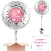 Komplett mit Helium - zur Taufe "Großes Glück beginnt ganz klein" Rosa-Silber von Geburtstagsfee
