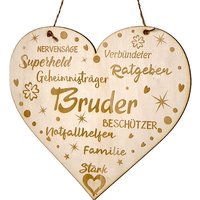 Kreativ graviertes Holzherz "Bruder" u. weiteren lieben Worten als Geschenk, inkl. Kordel zum AufhängenVariante Klein Kreativ graviertes Holzherz "Bruder" u. weiteren lieben Worten als Geschenk, inkl. Kordel zum AufhängenVariante Klein von Geburtstagsfee