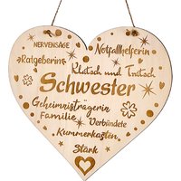 Kreativ graviertes Holzherz "Schwester" u. weiteren lieben Worten als Geschenk, inkl. Kordel zum AufhängenVariante Klein Kreativ graviertes Holzherz "Schwester" u. weiteren lieben Worten als Geschenk, inkl. Kordel zum AufhängenVariante Klein von Geburtstagsfee