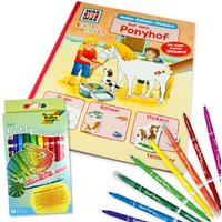 Mal-, Rätsel-, und Stickerbuch "Auf dem Ponyhof" mit 10 bunten Filzmalern Mal-, Rätsel-, und Stickerbuch "Auf dem Ponyhof" mit 10 bunten Filzmalern von Geburtstagsfee