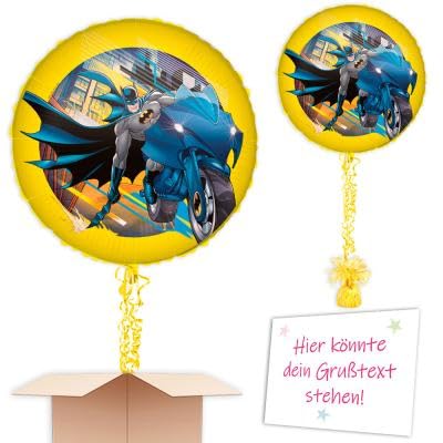 Mit Helium gefüllter Ballon als Ballongruß zum Kindergeburtstag "Bbatman" 35cm mit Schmuckbändern und Ballongewicht fertig zum verschenken oder versenden an eine andere Lieferadresse von Geburtstagsfee