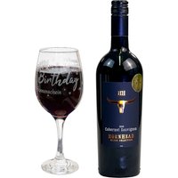 Rotwein Geschenkset "Happy Birthday" mit graviertem Weinglas von Geburtstagsfee