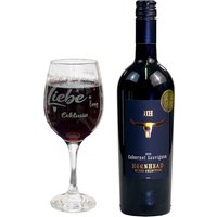 Rotwein Geschenkset "Liebe" mit graviertem Weinglas von Geburtstagsfee