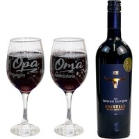 Rotwein Geschenkset "Oma & Opa" mit gravierten Weingläsern von Geburtstagsfee