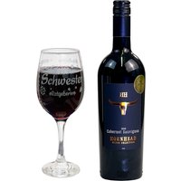 Rotwein Geschenkset "Schwester" mit graviertem Weinglas von Geburtstagsfee