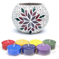 Teelichthalter aus Glas Mosaik mit 7 Chakra Duft-Teelichtern Teelichthalter aus Glas Mosaik mit 7 Chakra Duft-Teelichtern von Geburtstagsfee
