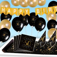 Tisch- und Raumdekoset zum 50. Geburtstag in schwarz-gold, 36-teilig von Geburtstagsfee