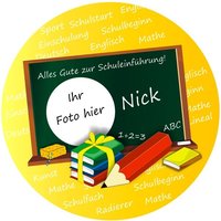 Tortenaufleger Schulanfang mit Foto und Namen – rund, Z26 Tortenaufleger Schulanfang mit Foto und Namen – rund, Z26 von Geburtstagsfee
