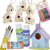 Vogelhäuschen Bastelset, mit 6 Häusern, 3 Flaschen Bastelfarbe, Pinseln und Glitter Glue Vogelhäuschen Bastelset, mit 6 Häusern, 3 Flaschen Bastelfarbe, Pinseln und Glitter Glue von Geburtstagsfee