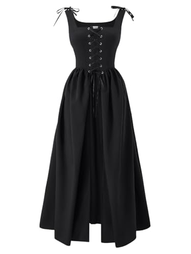 Damen Bauernkleid mit verstellbaren Schnürsenkeln Taschen Renaissance Korsett Überkleid für Halloween Mittelalter Festival, Schwarz, XXL Damen Bauernkleid mit verstellbaren Schnürsenkeln Taschen Renaissance Korsett Überkleid für Halloween Mittelalter Festival, Schwarz, XXL von Geehora