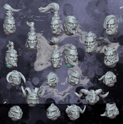 Geek Art Play Space-Wikinger-Köpfe, 32 mm, unlackiert, ideal für Wargame, Pathfinder und Militärrollenspiele, 20 Stück von Geek Art Play