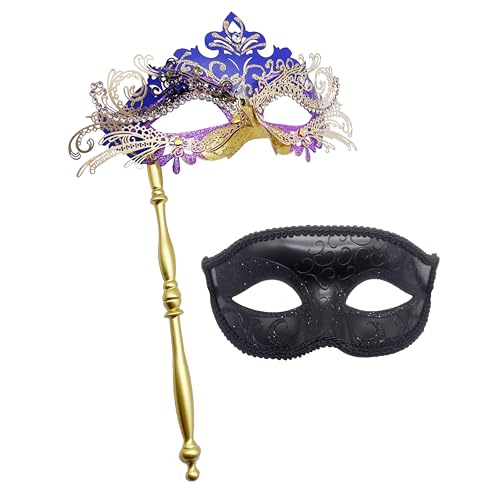 Geek-M Paar-Maskenmaske mit Stab, für Damen und Herren, Karnevalsmaske, Kostümmasken für venezianische Party, Weihnachten, Festival, Gold und Violett Geek-M Paar-Maskenmaske mit Stab, für Damen und Herren, Karnevalsmaske, Kostümmasken für venezianische Party, Weihnachten, Festival, Gold und Violett von Geek-M