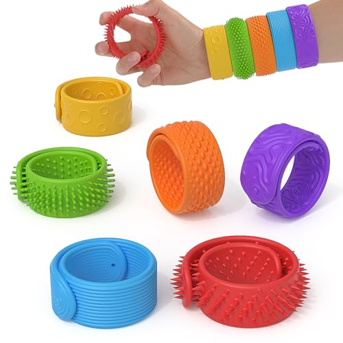 6 Stück Sensorisches Spielzeug, Hochelastisches, Hitze- und Kältebeständiges, Leicht zu Reinigendes, Stressabbauendes Sensorisches Silikonarmband, Geeignet für Alle Handgelenkgrößen (6pcs) von Geentargetel