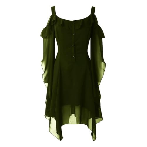 Damen Gothic Kleid Mittelalter Gebundene Taille Kleider Halloween Kostüm Vampir Schwarz Kleid Renaissance Gotisch Minikleid Trompetenärmel Kleid Schwarz für Halloween Karnevarl von Gefomuofe