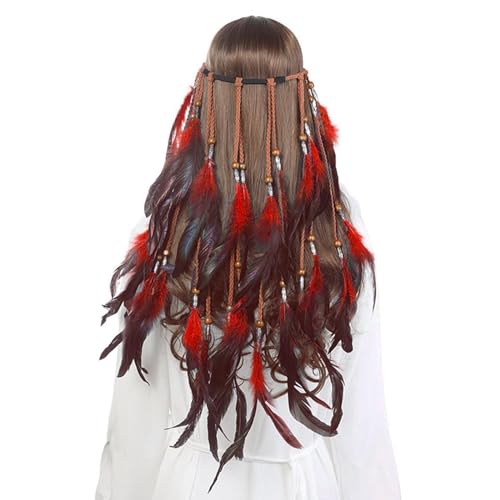 Gefomuofe Boho Feder Stirnband Indisches Kopfschmuck Vintage Hippie Haargummi Festival Haarschmuck Tribal Haarschmuck für Frauen und Mädchen von Gefomuofe