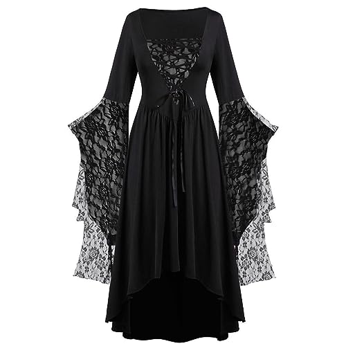 Gefomuofe Gothic Kleider Damen Mittelalter Kleidung Renaissance Kostüm Frauen Abendkleid Vintage Kleider Karneval Halloween Outfit Renaissance Kostüm Frauen Gothic Hexenkleid Viktorianisches Kleid von Gefomuofe