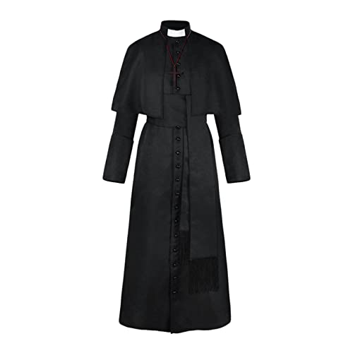 Gefomuofe Halloween Priester Mittelalter Kleidung Retro Cosplay Kostüm Volltonfarbe Knopf Maskerade Kostüm Damen Schwarz Priester Robe mit Halskette, Gürtel und Kleid Gefomuofe Halloween Priester Mittelalter Kleidung Retro Cosplay Kostüm Volltonfarbe Knopf Maskerade Kostüm Damen Schwarz Priester Robe mit Halskette, Gürtel und Kleid von Gefomuofe