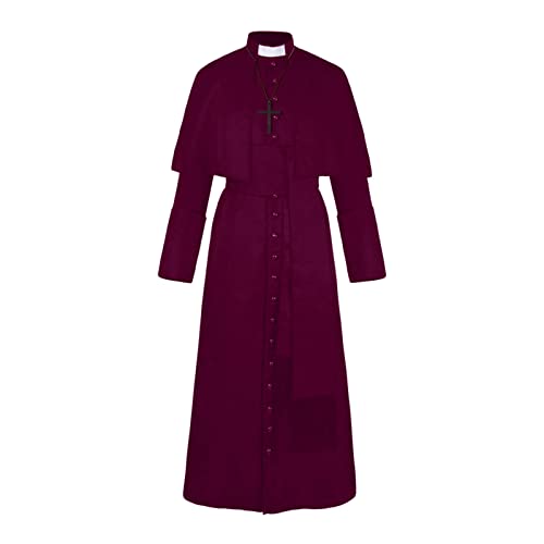 Gefomuofe Halloween Priester Mittelalter Kleidung Retro Cosplay Kostüm Volltonfarbe Knopf Maskerade Kostüm Damen Schwarz Priester Robe mit Halskette, Gürtel und Kleid Gefomuofe Halloween Priester Mittelalter Kleidung Retro Cosplay Kostüm Volltonfarbe Knopf Maskerade Kostüm Damen Schwarz Priester Robe mit Halskette, Gürtel und Kleid von Gefomuofe