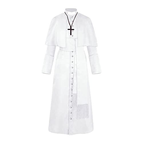 Gefomuofe Halloween Priester Mittelalter Kleidung Retro Cosplay Kostüm Volltonfarbe Knopf Maskerade Kostüm Damen Schwarz Priester Robe mit Halskette, Gürtel und Kleid Gefomuofe Halloween Priester Mittelalter Kleidung Retro Cosplay Kostüm Volltonfarbe Knopf Maskerade Kostüm Damen Schwarz Priester Robe mit Halskette, Gürtel und Kleid von Gefomuofe