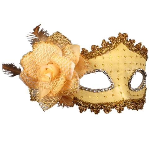 Gefomuofe Venezianische Maske Damen Blumenmaske Karneval-Maske Karneval Dekorationen Venezianische Masken Strass Metall Filigrane venezianische Maske Venedigmaske Federmaske von Gefomuofe
