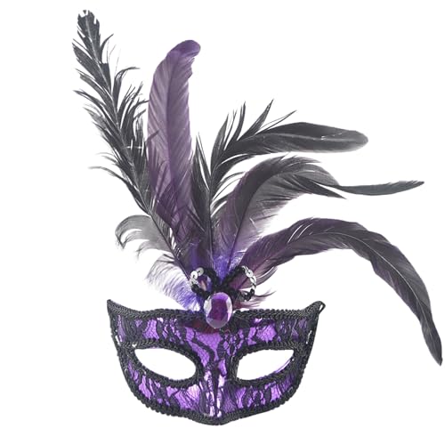 Gefomuofe Venezianische Maske Damen Herren Federmaske Karneval-Maske Handgefertigte Venezianische Maske Maskerade Augenmaske Strass Metall Filigrane venezianische Maske von Gefomuofe
