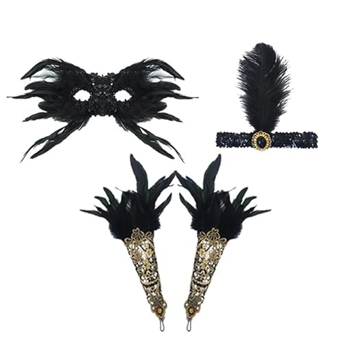 Gefomuofe Venezianische Maske Damen Herren Pailletten Stirnband Vintage Set Stirnband Arm Guards Vintage Gothic Feather Antike Masken Augenmaske Headband and Arm Guards von Gefomuofe