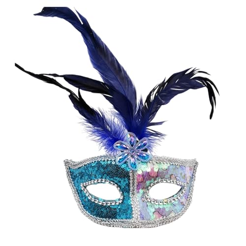 Gefomuofe Venezianische Maske mit Feder Augenmaske Schwarz Ballmaske Venedigmaske Federmaske Maskenball Karneval von Gefomuofe