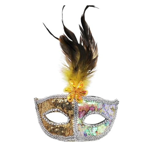 Gefomuofe Venezianische Maske mit Feder Augenmaske Schwarz Ballmaske Venedigmaske Federmaske Maskenball Karneval von Gefomuofe
