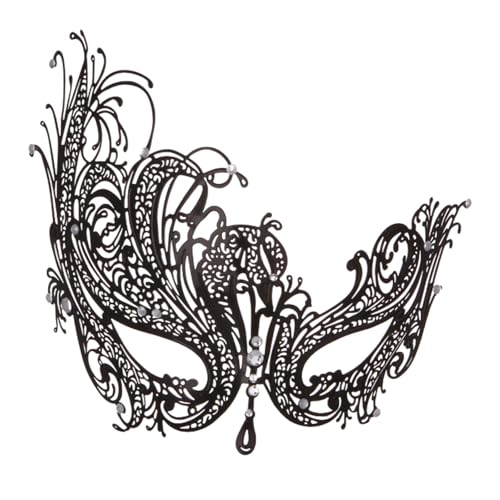 Gefomuofe Venezianischen Masquerade Maske Fasching Verkleidung Masquerade Mask Schwarze mit Diamant Rabenmaske Strass Metall Filigrane venezianische Maske für Karneval Fasching Halloween Cosplay von Gefomuofe