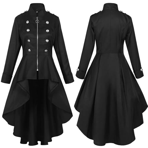 Gothic Keidung Damen Lang Mittelalterliche Kleid Trompetenärmel Traditionelles Smoking Trenchcoat für Damen Viktorianischen Königin Kleid Kostüm Karneval Mittelalter Kleidung Halloween Kostüm von Gefomuofe