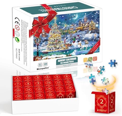 Adventskalender 2023 Puzzles 1008 Teile 24 Tage Weihnachts-Countdown-Kalender Xmas Puzzles Geschenk für Erwachsene Mädchen Jungen Heimdekoration von Gehanico