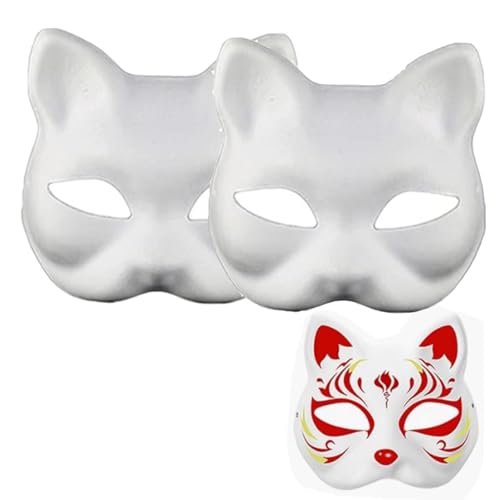 Gehanico Festliche Maske, Partymaske für Kinder, Therian-Maske, Katze, Fuchsmaske, zum Selbermachen, bemalbar, blanko, Halloween, weiße Katze, unlackiert, Masken für Partygeschenke, Maskerade, von Gehanico